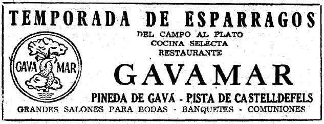 Anunci dels esp�rrecs del Restaurant Gavamar de Gav� Mar publicat al diari LA VANGUARDIA (9 de Maig de 1957)